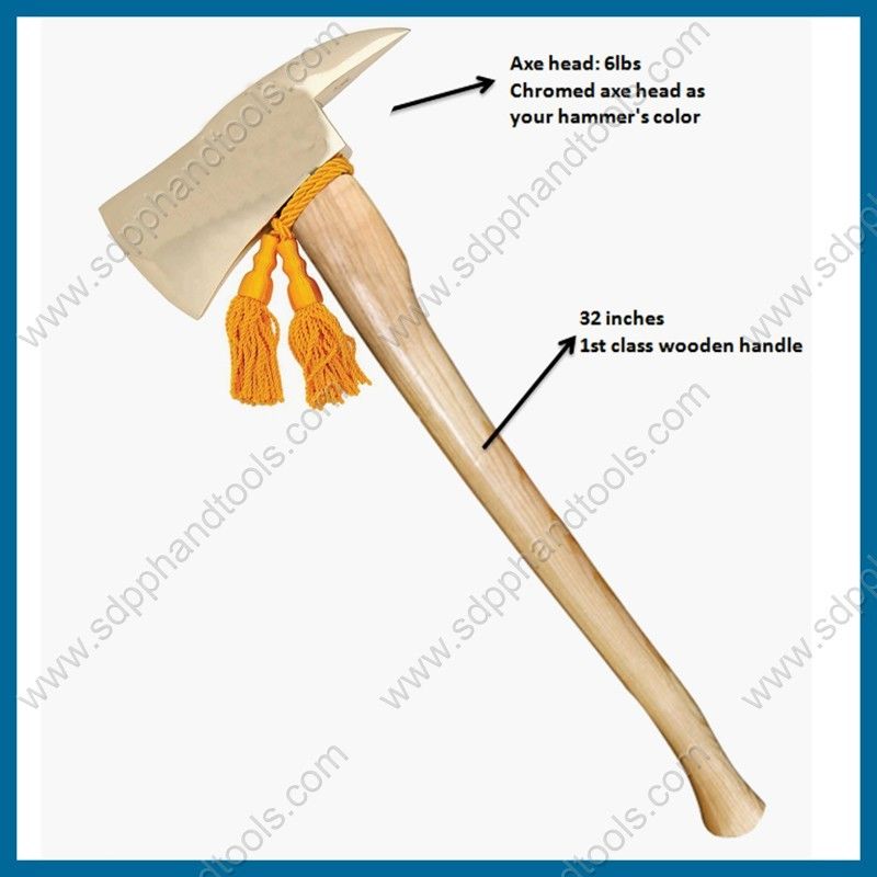 chrome firefighter axe with ash hickory wood handle, chrome plated fire
