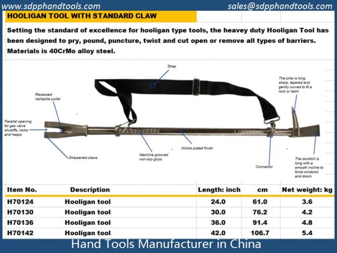 halligan bar with metal cutting claw, forcible entry rescue tool, hooligan tools supplier in China