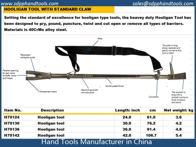 Hooligan tool with standard claw Pike & Ducbail, Machine grooved non-slip grip round handle
