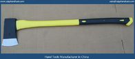 long handle felling axe with fiberglass handle, black high carbon steel axe head with yellow black fiberglass axe handle