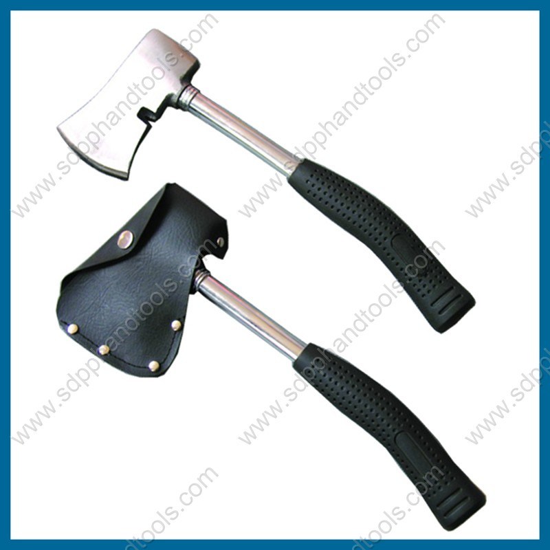 steel tube handle camping axe 600g, with leather axe cover, camp axe