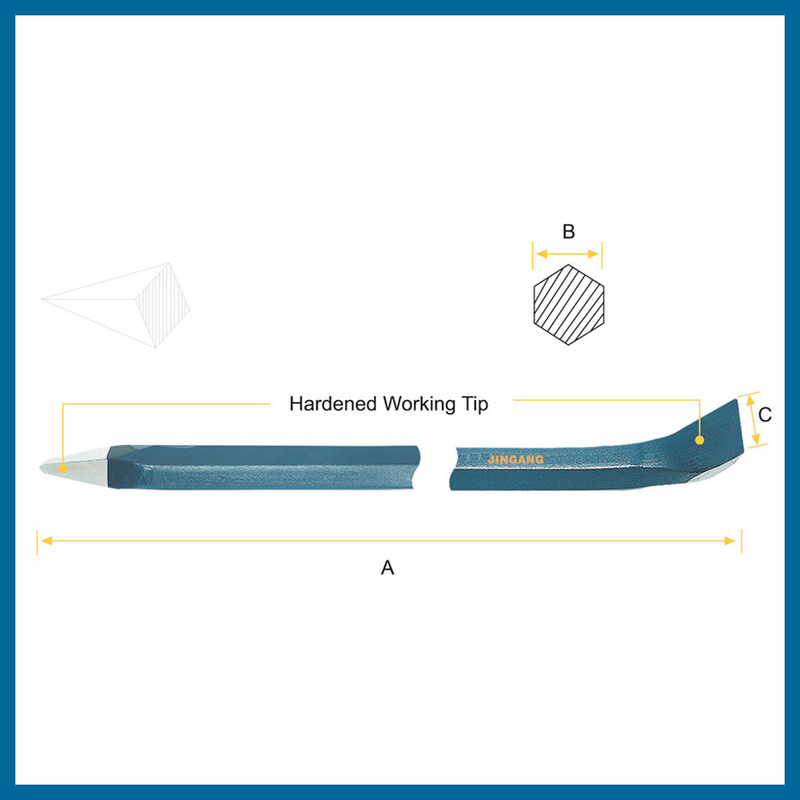 Bent chisel slate bar, HEXAGONAL shank crow bar, bent chisel and