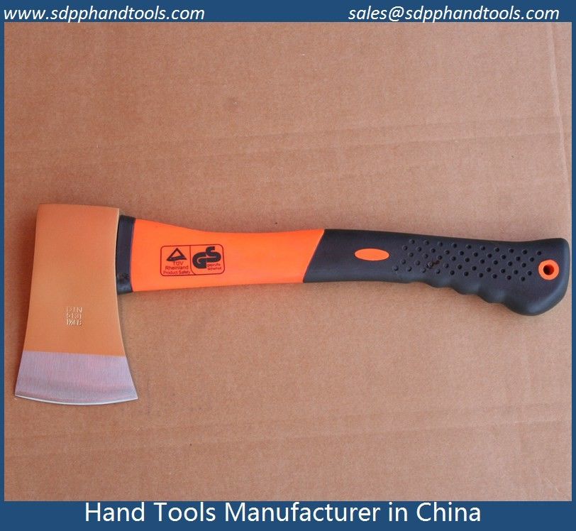 felling axe with fiberglass handle with rubber grip, forged axe head, colorful plastic costed fiberglass handle