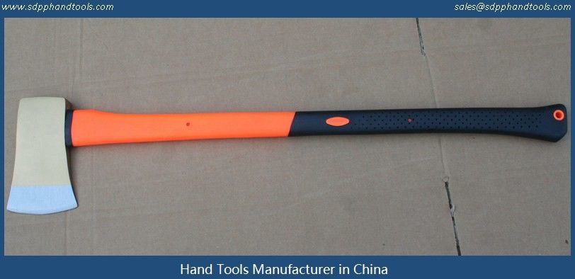 single bit axes head with long fiber glass handle, golden axes head with orange handle, felling axes hatchet factory