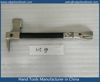 Pry axe with standard claw and metal cutting claw, rubber grip handle, nickle plated surface