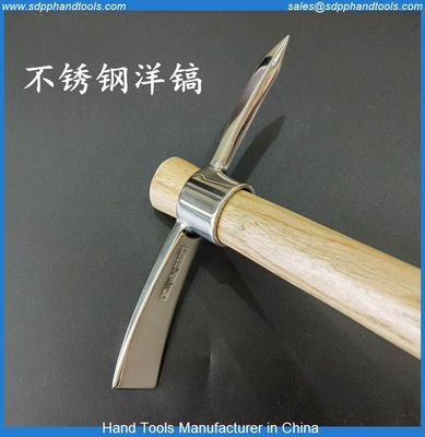 Stainless steel pickaxe, hoe, double-headed pickaxe, mountain climbing pickaxe with wooden handle